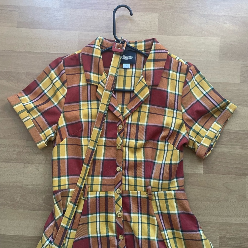Collectif Red and Yellow Plaid Caterina Swing dress - Picture 2 of 5